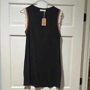 Natural Life Black dress with Lace and Red Accents plus bonus hair tie- NWT